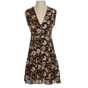 A.L.C.Flower-Print Silk Crepe V-Neck A-Line Dress Size 0